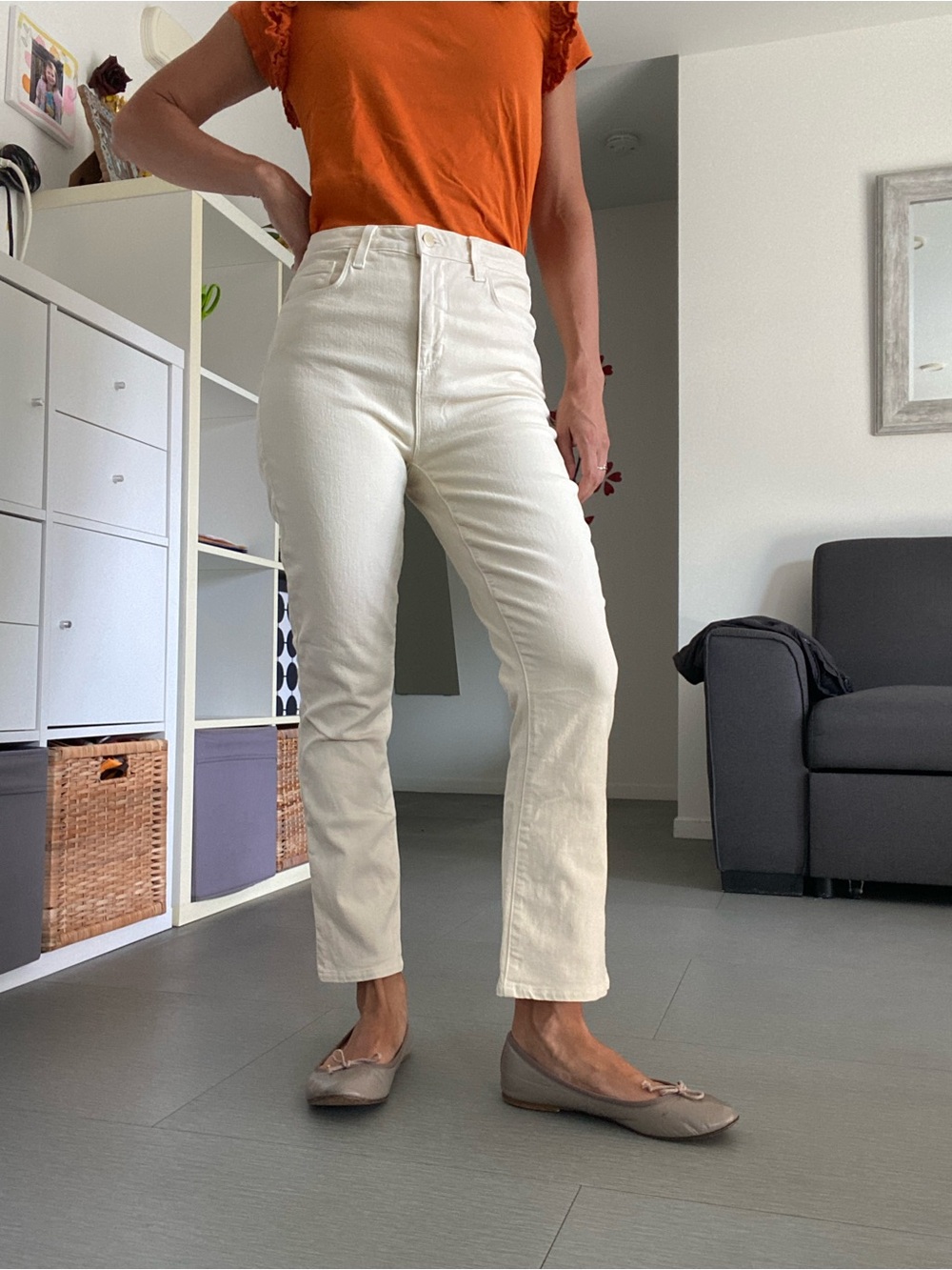 L'AGENCE Cream Straight-Leg High-Rise Jeans